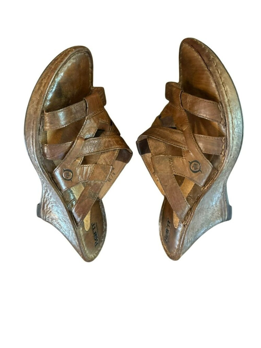 Born Ascot Brown Leather Open-Toe Wedge Sandals Size 8